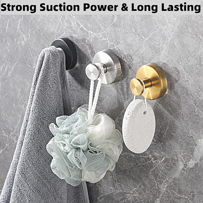 4 PCS Suction Cup Hooks for Shower Wall, Luxegrip No Drill Hook, Removable Reusable Stainless Steel Towel Hooks, Shower Hooks for inside shower, Kitchen, Glass Door, Window, Mirror, smooth tile