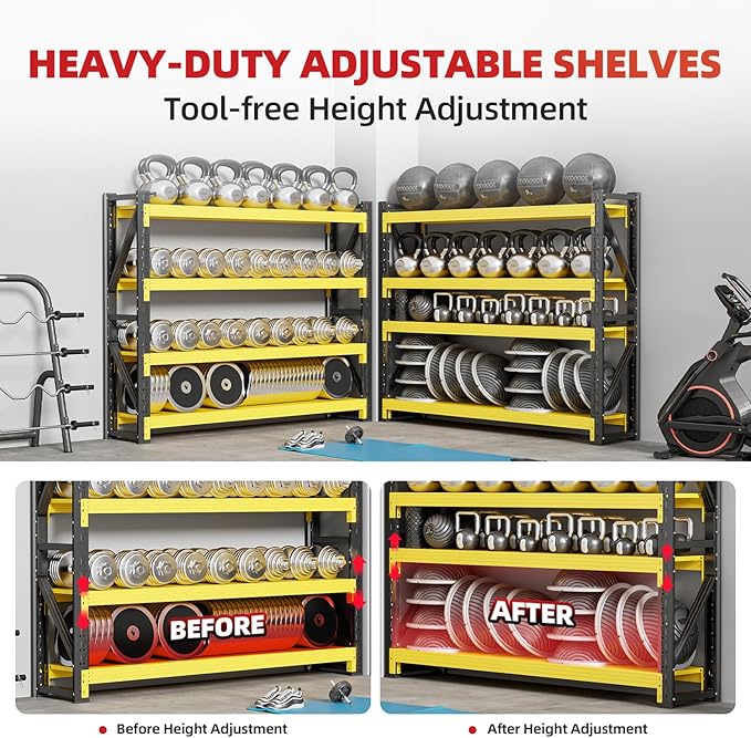 32" W Garage Shelving,4-Tier Heavy Duty Storage Shelves Unit with Adjustable Metal Shelf for Warehouse,Basement,Workshop,3000LBS,32" W x 20" D x 63" H,Black&Yellow-NeatNest