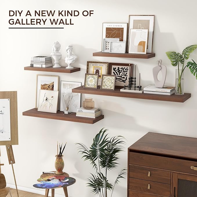 Floating Shelves for Wall, 36"W x 7.8"D x 1.5"H, 2 Pack of Long Wall Mounted Engineered Wood Shelves with Invisible Brackets for Living Room, Bedroom, Bathroom, Kitchen Decor and Storage, Walnut-NeatNest
