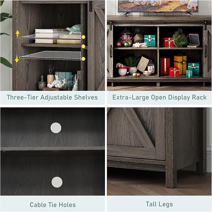 70In Farmhouse TV Stands for 70 75 80inch TV w/Adjustable Shelves,Sliding Barn Door.Rustic Wooden Entertainment Center,TV Console Grey Cabinet w/Storage for Bedroom Living Room(Dark Grey 70in)-NeatNest