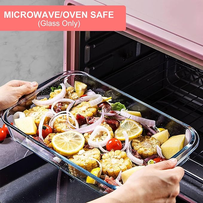 8 Pieces Glass Baking Dish with Lids Rectangular Glass Baking Pan Bakeware Set with BPA Free Lids, Baking Pans for Lasagna, Leftovers, Cooking, Kitchen, Fridge-to-Oven, Red