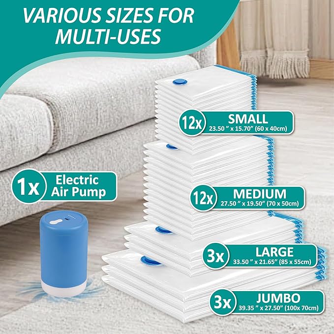 30 Pack Space Saver Storage Bags with Electric Air Pump-NeatNest