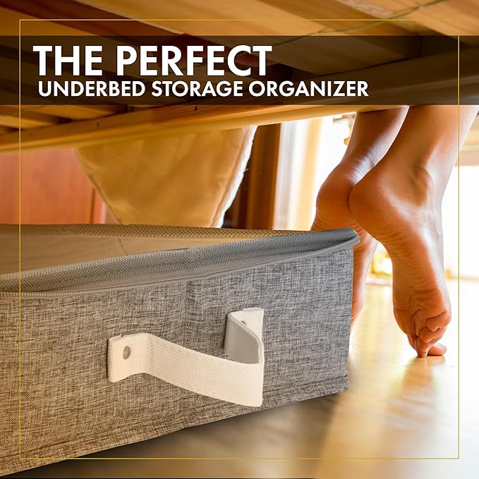 HOMELUX THEORY 2pc Under Bed Storage Containers, Bedroom Under the Bed Drawer Storage Organizer with Bins and Lids, Medium Underbed Clothes Storage Box Ideal for Blanket, Fabric, & Shoes (LightGray)-NeatNest