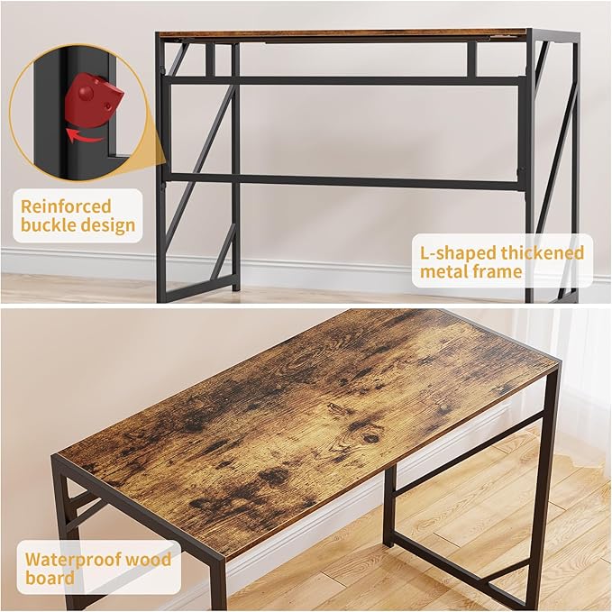 Elephance Folding Desk Writing Computer Desk for Home Office, No-Assembly Study Office Desk Foldable Table for Small Spaces-NeatNest