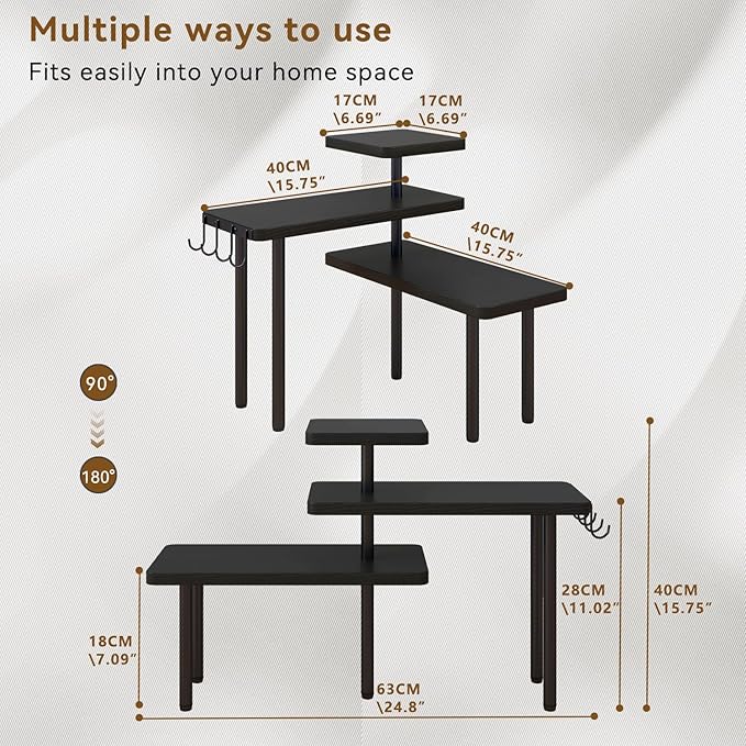 IBUYKE Countertop Organizer,3-Tier Spice Racks,Kitchen Counter Corner Shelf,4 Side Hooks,Adjustable Countertop Shelf for Kitchen, Bathroom, Coffee Bar, Cabinet, Desk,Black,TLJ023B-NeatNest