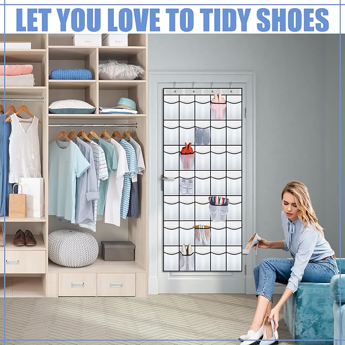 Windyun 2 Pcs 70 Large over The Door Shoe Organizer Hanging Shoe Rack for Closet Holder White Mesh Pockets Back to School Behind Door Hanger Storage Nonslip for Home Room School Dorm, Each 35 Pockets-NeatNest
