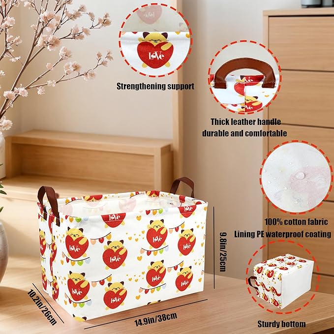 Easter Basket for Gifts Empty Cute Heart Large Gift Basket Decorative Storage Bin for Kid and Baby Room Décor (Cat Love)-NeatNest