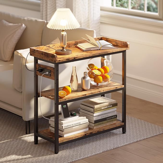 IRONCK Console Table, Sofa Table with Power Outlet, Farmhouse Hallway Table for Entryway, Living Room, Height Adjustable, Easy Assembly, Rustic Brown,32"-NeatNest