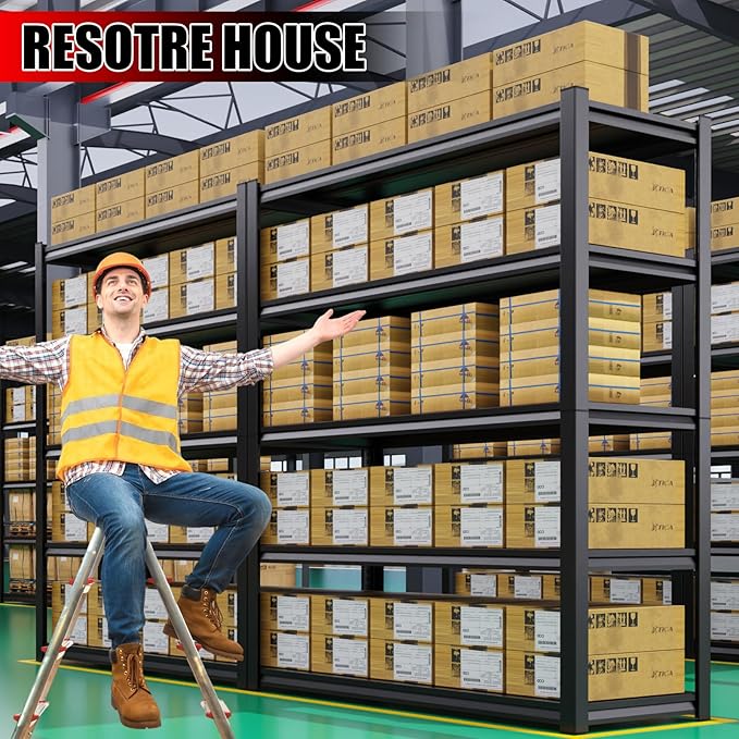 5-Tier Metal Garage Shelving, Heavy Duty Shelving 3500LBS Adjustable Garage Shelves,Utility Rack Large Industrial Shelves for Basement, Warehouse, Easy Assembly, Black 92.9''H x 45.7''W x 19.7''D