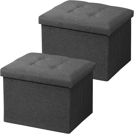 AmasSmile 2Pack Gray Ottoman with Storage,Foot & Leg Rest Stools Small Cute Stool Short Bench Folding Ottomans Square Footstools for Shoe Living Room Under Desk Outdoor RV Camper Each Space Storage