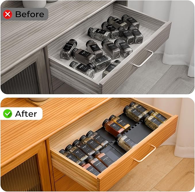 4-Tier Spice Drawer Organizer - 4 Pack Expandable Seasoning Rack (13" to 24.4") for Kitchen Drawers, Organization Insert Tray (Jars Not Included)-NeatNest
