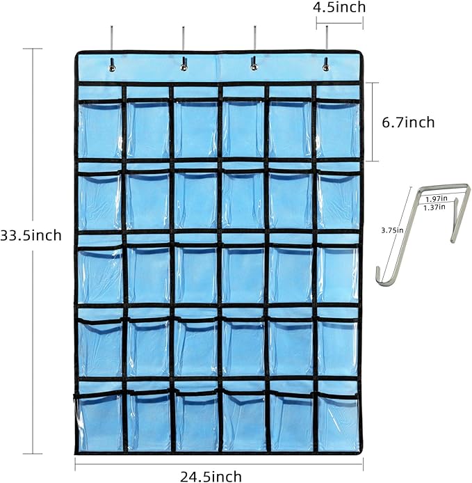 KEEPJOY Classroom Pocket Chart for Cellphone Calculator Holder, 30 Clear Pocket Charts for Classroom 33.5 x 24.5 inch Hanging cell phone Organizer Storage (Blue-30 pockets)-NeatNest