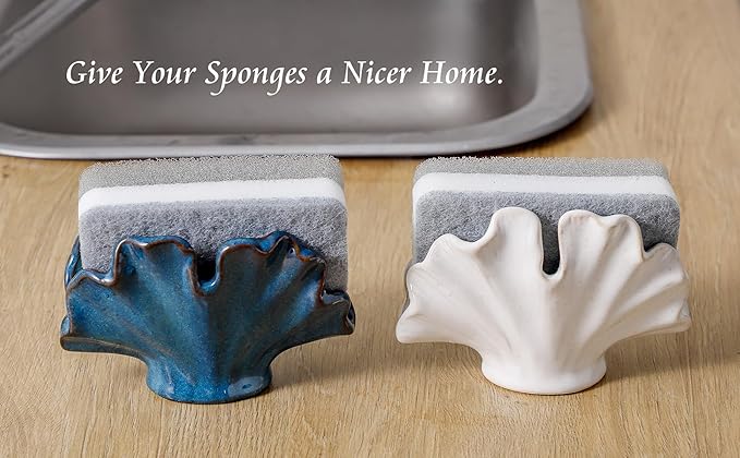Ceramic Sponge Holder,Sponge Holder for Kitchen Sink,Compact Sink Caddy Organizer-Scouring Pad and Dish Sponge Holders,Farmhouse Kitchens Decor Cute Kitchen Gadgets Accessories(White)-NeatNest