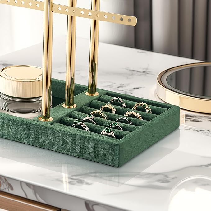 3 Tier Bracelet Holder Display - Detachable T Bar Dark Green Velvet Bracelet Holder, Jewelry Holder Organizer for Bracelet, Necklace, Earrings, Rings