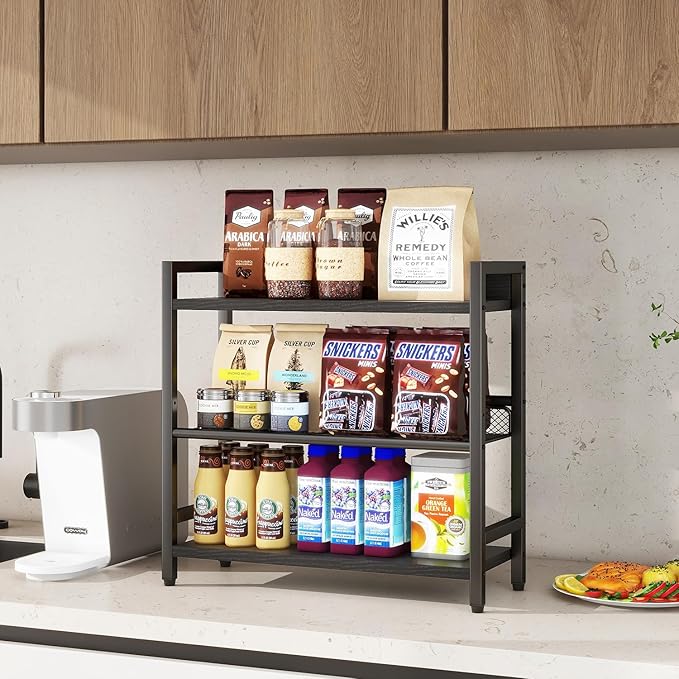 IBUYKE 3-Tier Spice Rack Industrial Counter Shelf Desktop Storage Organizer Standing Seasoning Rack for Countertop Kitchen Office Living Room Desktop Black UTLJ021B-NeatNest