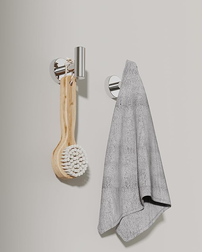 Chrome Bathroom Towel Hook, Coat Robe Clothes Hook for Kitchen Garage Wall Mounted 2 Pack, 304 Stainless Steel, Heavy Duty Door Hanger, Cabinet Closet Wall Hook for Hotel Pool (Polished Chrome)