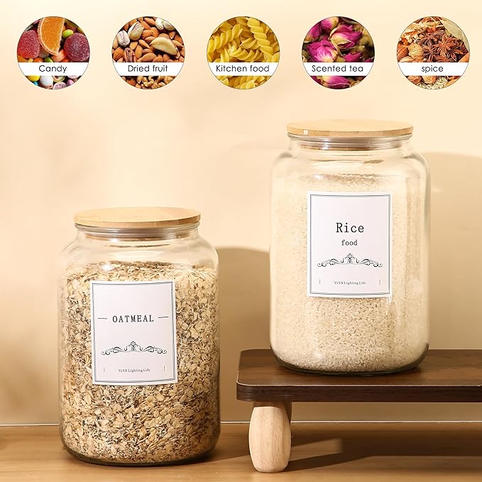 108oz Large Glass Jar With Lid- Glass Jars Kitchen Canisters With Airtight Bamboo Lids- Food Storage Containers For Flour Sugar Cereal, Egg, Cookie-2 Pack