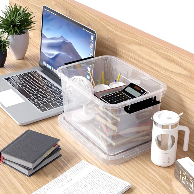 4 Pack 10.5 Quart Clear Storage Box, Plastic Storage Bins with Lids, Stackable Latching Box with Handle, Durable Storage Containers for Organizing