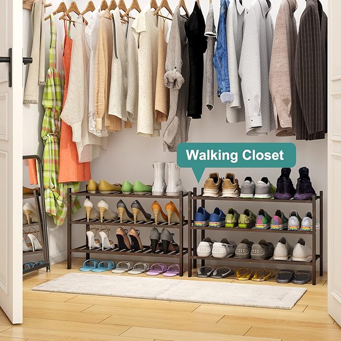 Shoe Rack for Closet, 3-Tier Bamboo Wood Shoe Racks, Stackable | Beautiful | Natural | Functional | Sturdy, Bamboo Shoe Rack for Entryway Hallway Closet-NeatNest