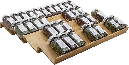 Bamboo Spice Rack Drawer Organizer - 8 Pieces Set- 10" Wide Per Piece - Combine Pieces Into 20" Wide Rack (10" or 20")-NeatNest