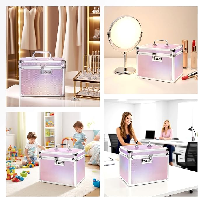 Medication Combination Lock Boxes with Code for Personal Items, Medicine Lockbox for Documents 10 x 7.25 x 7.75 Inches Colorful Aurora