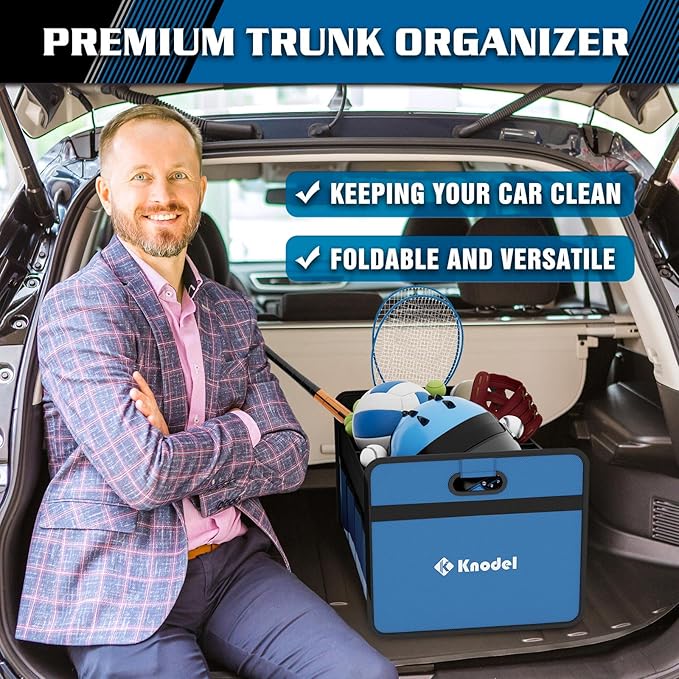 K KNODEL Car Trunk Organizer, Foldable Organizer for Car, Automotive Consoles & Organizers, Storage with Reinforced Handles (Medium, Blue)-NeatNest
