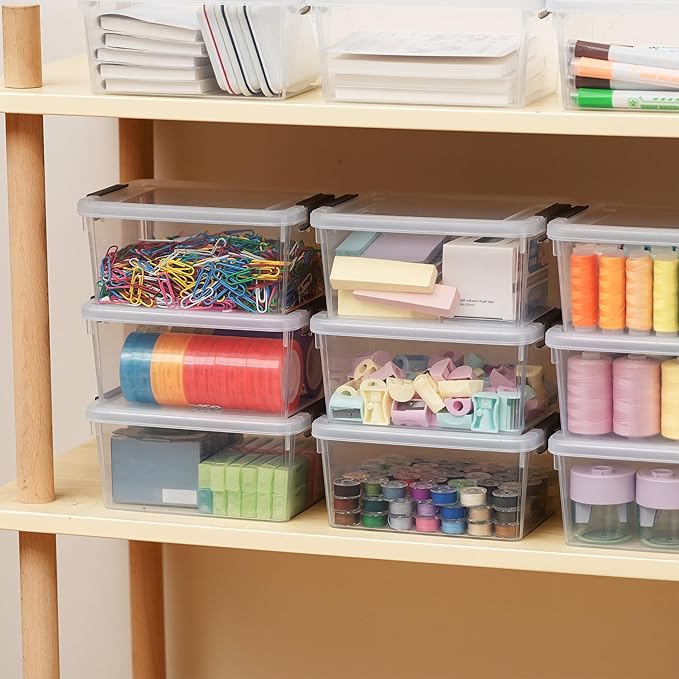 Citylife 1.3 QT 20 Packs Small Storage Bins Plastic Storage Container Stackable Box with Lids for Organizing, Clear White-NeatNest