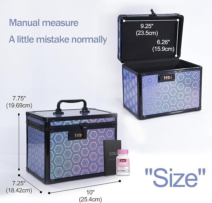 Medication Combination Lock Boxes with Code for Personal Items, Medicine Lockbox for Documents 10 x 7.25 x 7.75 Inches Colorful Blue