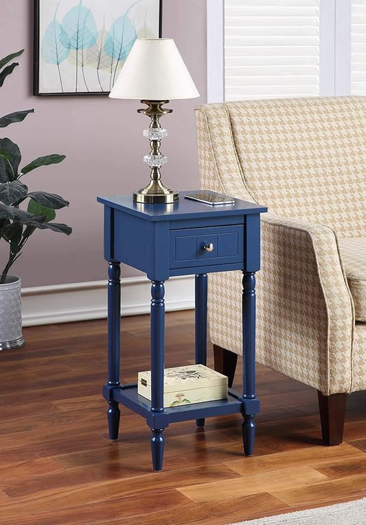 Convenience Concepts French Country Khloe 1 Drawer Accent End Table 14" - Traditional Farmhouse Side Table with Storage Drawer and Shelf for Living Room, Cobalt Blue-NeatNest