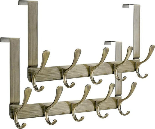 SKOLOO Over The Door Hook, Door Hanger Hooks for Hanging Clothes, Towels, Coats, Hats, Over The Door Towel Hook - Pack of 2, Bronze, Assembly Required