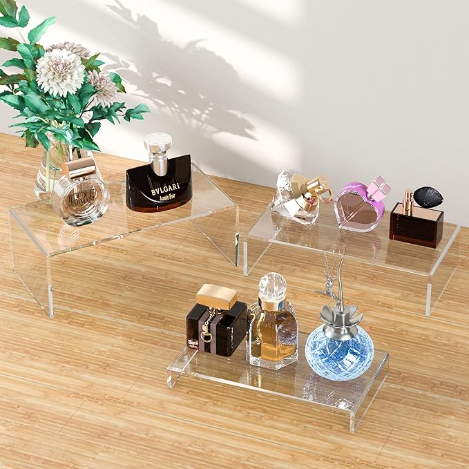 Acrylic Risers Display Stands 3pcs, Rectangular Dessert Table Display Set, Clear Display Shelf for Funko Pop, Collectibles, Retails, Shoes, Plants, Home Decors, Decoration - 7.5''x8''x8.5''-NeatNest