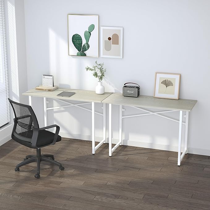 47 inch Folding Desk, Writing Gaming Computer Camping Table, No Assembly Required Home Office Desk, Natural and White-NeatNest