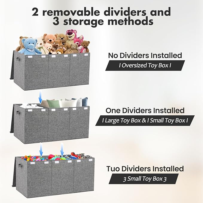 Extra Large Toy Box 167L, Sturdy Toy Storage Chest Organizer Bin Baskets with 2 Removable Divider for Boys, Girls, Kids, Nursery, Bedroom, Playroom, 35.5"x17" x17"(Linen Gray)-NeatNest