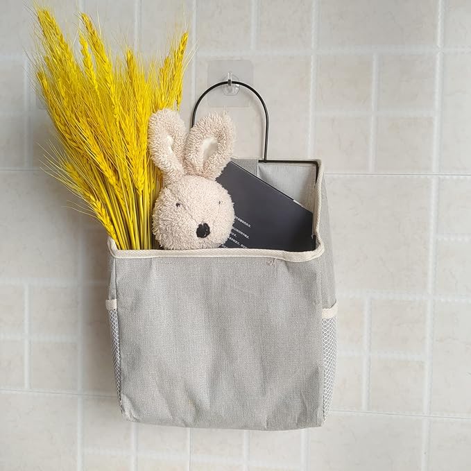 2 Pack Wall Hanging Storage Bag, Hanging Organizer Bag with Sticky Hook, Wall Organizer for Dormitory Bathroom Bedroom Kitchen (Grey Grid-NeatNest