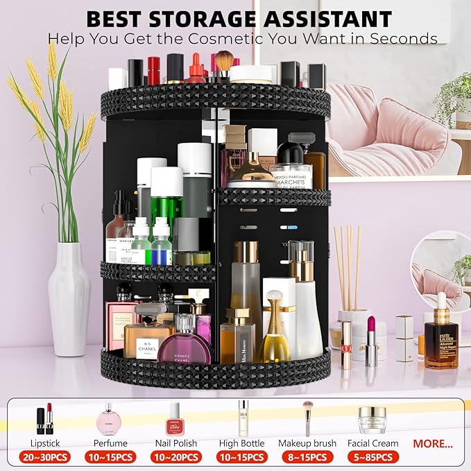 360 Degree Rotating Makeup Organizer for Vanity, Extra Large Capacity Beauty Organizer, Adjustable DIY 7 Layers Perfume Organizer, Skincare Organizers Fits AII Cosmetics and Accessories(Black)-NeatNest