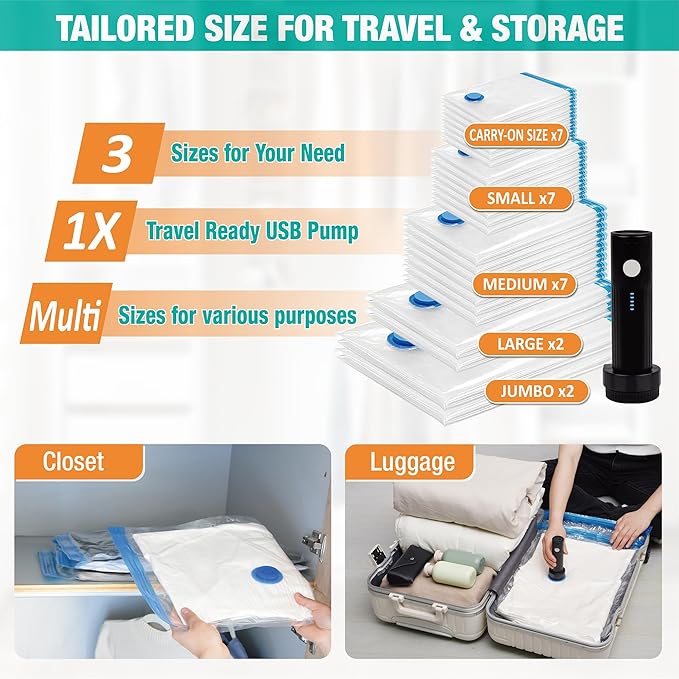 Vacuum Storage Bags with Electric Pump, 25 Pack Space Saver Bags Vacuum Seal Bags with Pump, Vacuum Sealer Bags for Clothes, Comforters, Blankets, Bedding-NeatNest