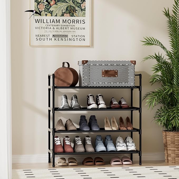 Shoe Rack 4 Tier Shoe Organizer Shoe Storage Shoe Rack for Narrow Hallway Entryway Bedroom Easy Assembly (Black)-NeatNest