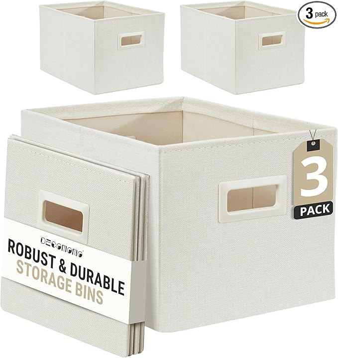 DECOMOMO Storage Bins for Shelves Robust Fabric Closet Bins for Shelves Toy Storage Clothes Books (Pack of 3 – Beige)-NeatNest