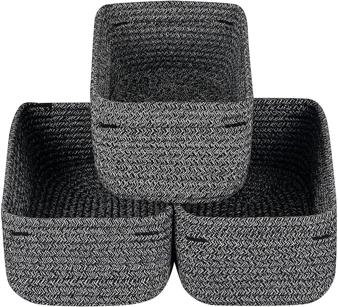 CubesLand Mixed Black Baskets Bins for Organizing,Small Woven Storage Baskets for Shelves,Cute Closet Cube Bins Set 3,Baby Nursery Cube Organizer Toys Basket Bin,Home Decor Organization Bins-NeatNest