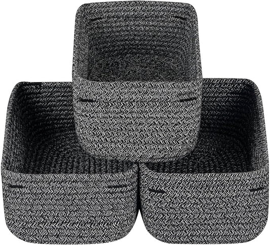 CubesLand Mixed Black Baskets Bins for Organizing,Small Woven Storage Baskets for Shelves,Cute Closet Cube Bins Set 3,Baby Nursery Cube Organizer Toys Basket Bin,Home Decor Organization Bins-NeatNest