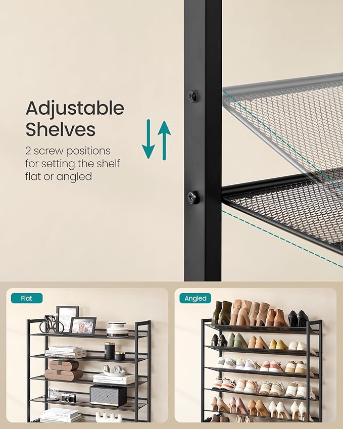 SONGMICS Shoe Rack, 10-Tier Shoe Organizer, Metal Rack for Garage, Set of 2, 5-Tier Stackable Shelf, with Adjustable Flat or Angled Shelves, 40-50 Pairs, Ink Black ULMR010B01-NeatNest
