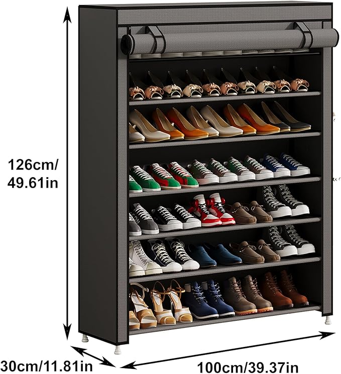 Calmootey 7 Tier Shoe Rack Organizer to Hold 35 Pairs, Portable Shoe Shelf with Nonwoven Fabric Cover for Closet Hallway, Bedroom, Entryway, Grey-NeatNest