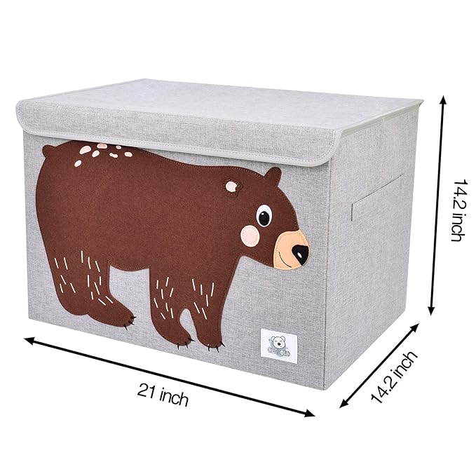CLCROBD Foldable Large Kids Toy Chest with Flip-Top Lid, Collapsible Fabric Animal Toy Storage Organizer/Bin/Box/Basket/Trunk for Toddler, Children and Baby Nursery (Bear)-NeatNest