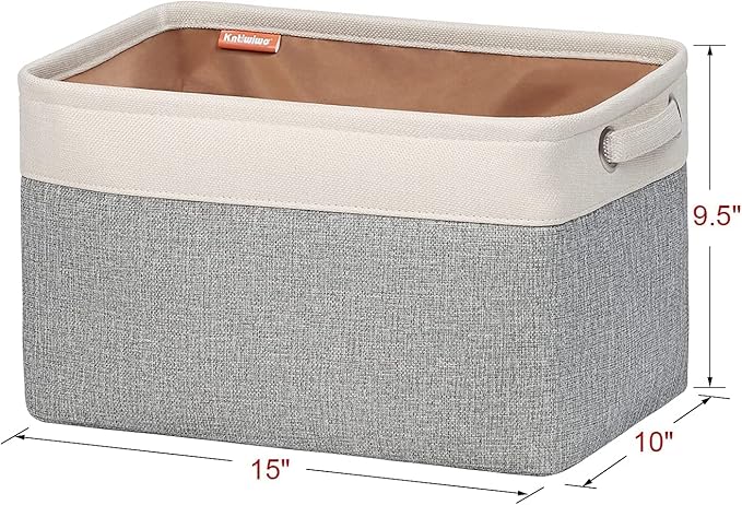 Kntiwiwo Foldable Storage Bins 15" x 10" x 9.5" Fabric Storage Basket Cube with Handles Large Linen Closet Organizer Bins for Organizing Shelf Home,Set of 3, Set of 3, Grey