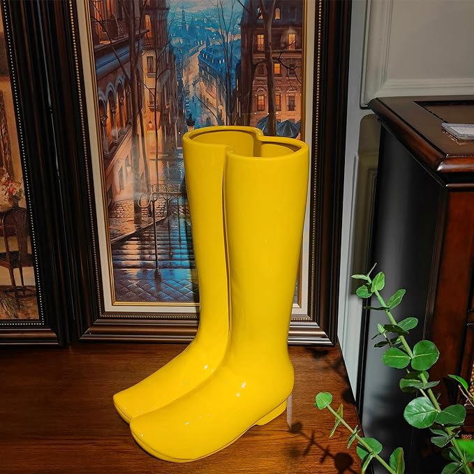 Ceramic Boot Umbrella Stand Boots Vase Freestanding Umbrella Bucket Ceramic Umbrella Rack Home Decor Piece for Home Decor, Office, Apartment, Hotel, Bars,14''H-NeatNest