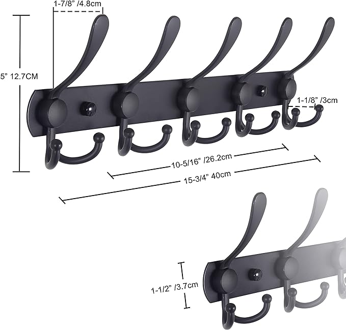 Dseap Coat Rack Wall Mounted - 5 Tri Hooks, Heavy Duty, Stainless Steel, Metal Coat Hook Rail for Coat Hat Towel Purse Robes Mudroom Bathroom Entryway, Yellow-NeatNest