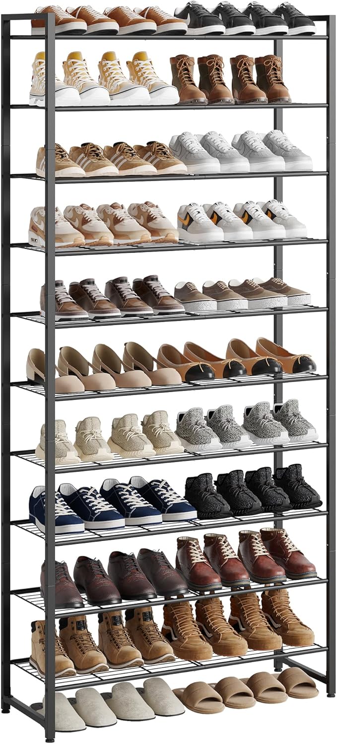 Shoe Rack, Metal Shoe Organizer, 10 Tier Garage Shoe Rack Max Holds 50 Pairs,Shoe Storage Shelf for Closet,Entryway, Black-NeatNest