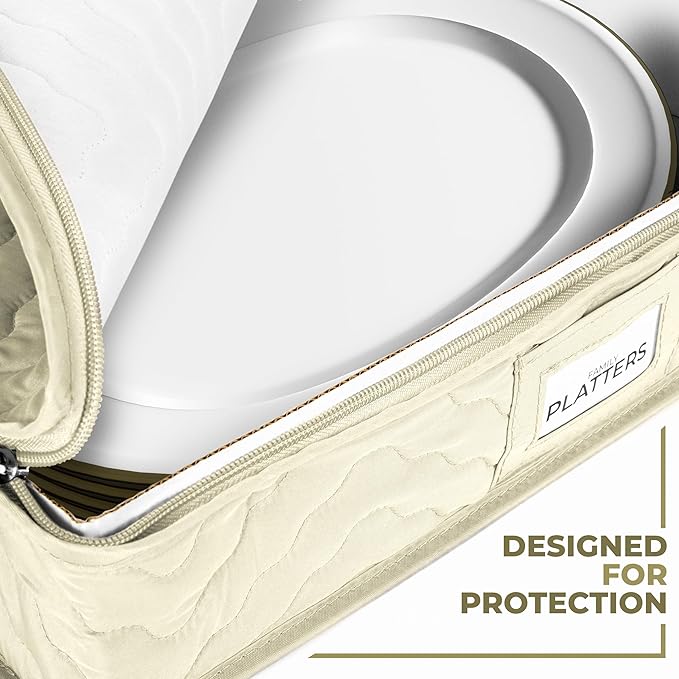 China Platter Storage Containers - Serving Platter Storage Containers - Christmas Platter Storage Rack & Platter Organizer Quilted Exterior, Handles & Felt Dividers Storage Platter for Packing Dishes-NeatNest