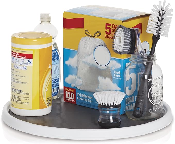 Copco 18-Inch Lazy Susan Turntable Organizer, Non-Skid Pantry or Cabinet Spinner for Spices, Condiments, and Bottles, Durable White/ Gray Design-NeatNest