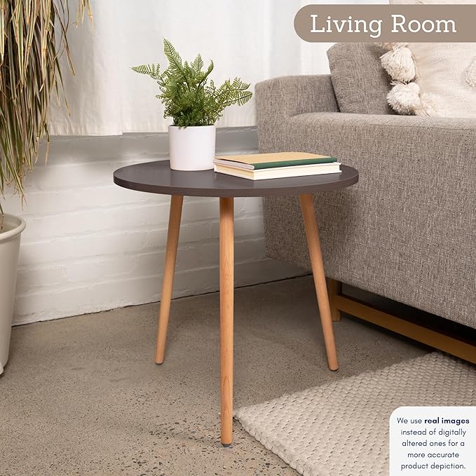 DECOMIL - Modern Round Side Table, End Table for Small Places, Living Room, Office, Balcony, Industrial End Table for Coffee, Laptop - Brown